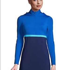 Land’s End ling sleeve swim top  quarter zipper hood bra modest 1/4 zip size 10